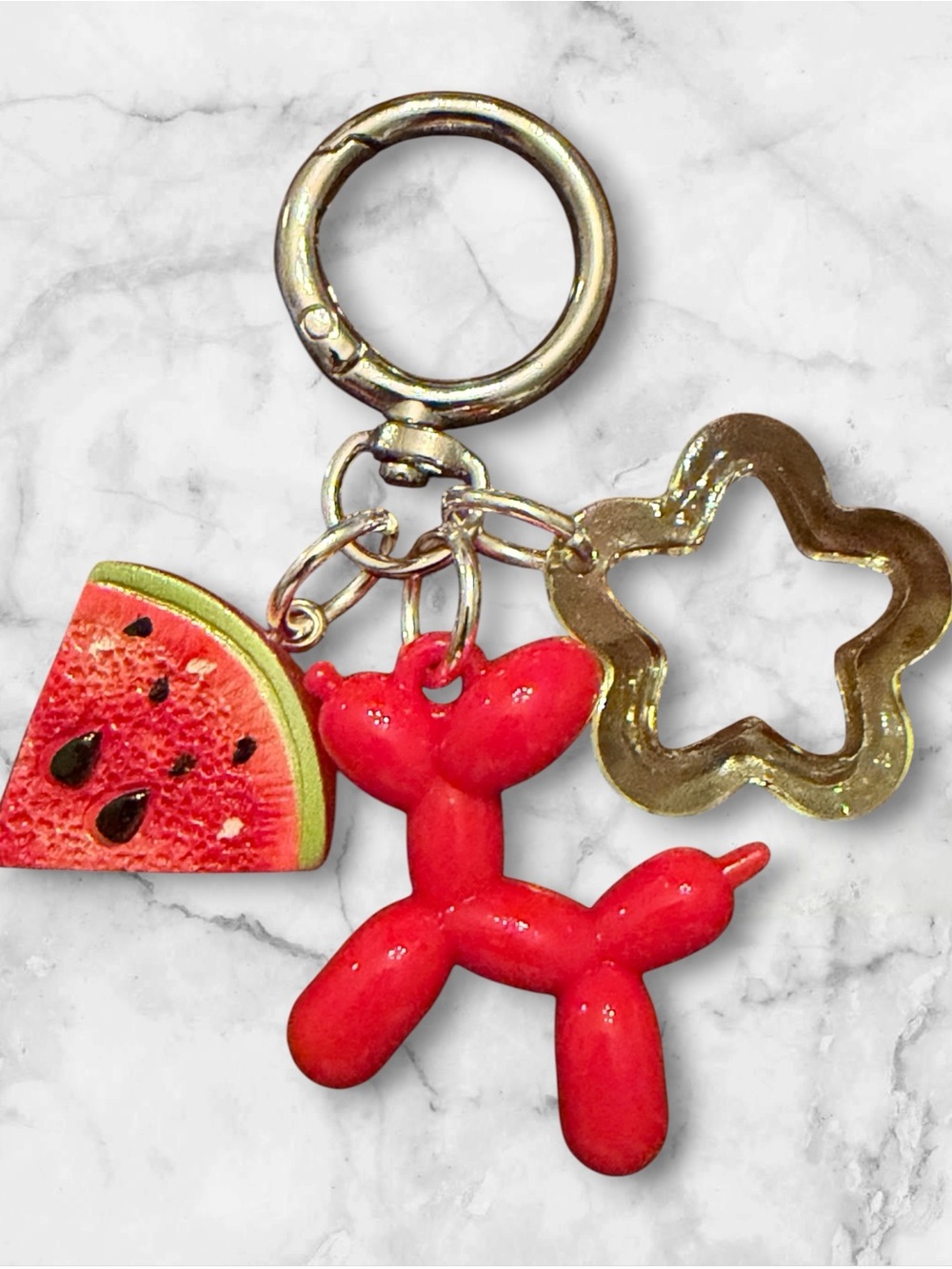 Red Balloon Dog & Watermelon Charm Keychain